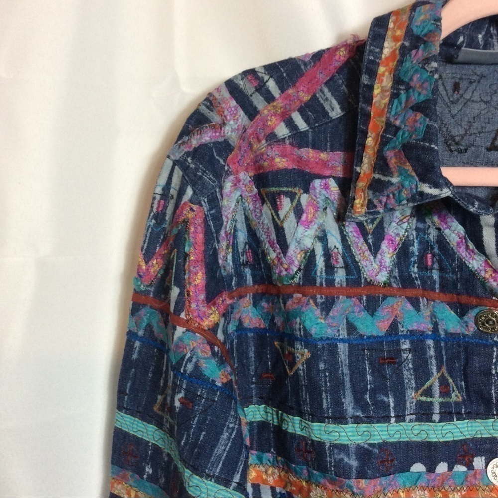 Chicos 2 Embroidered Patchwork Denim Jacket. Larg… - image 3